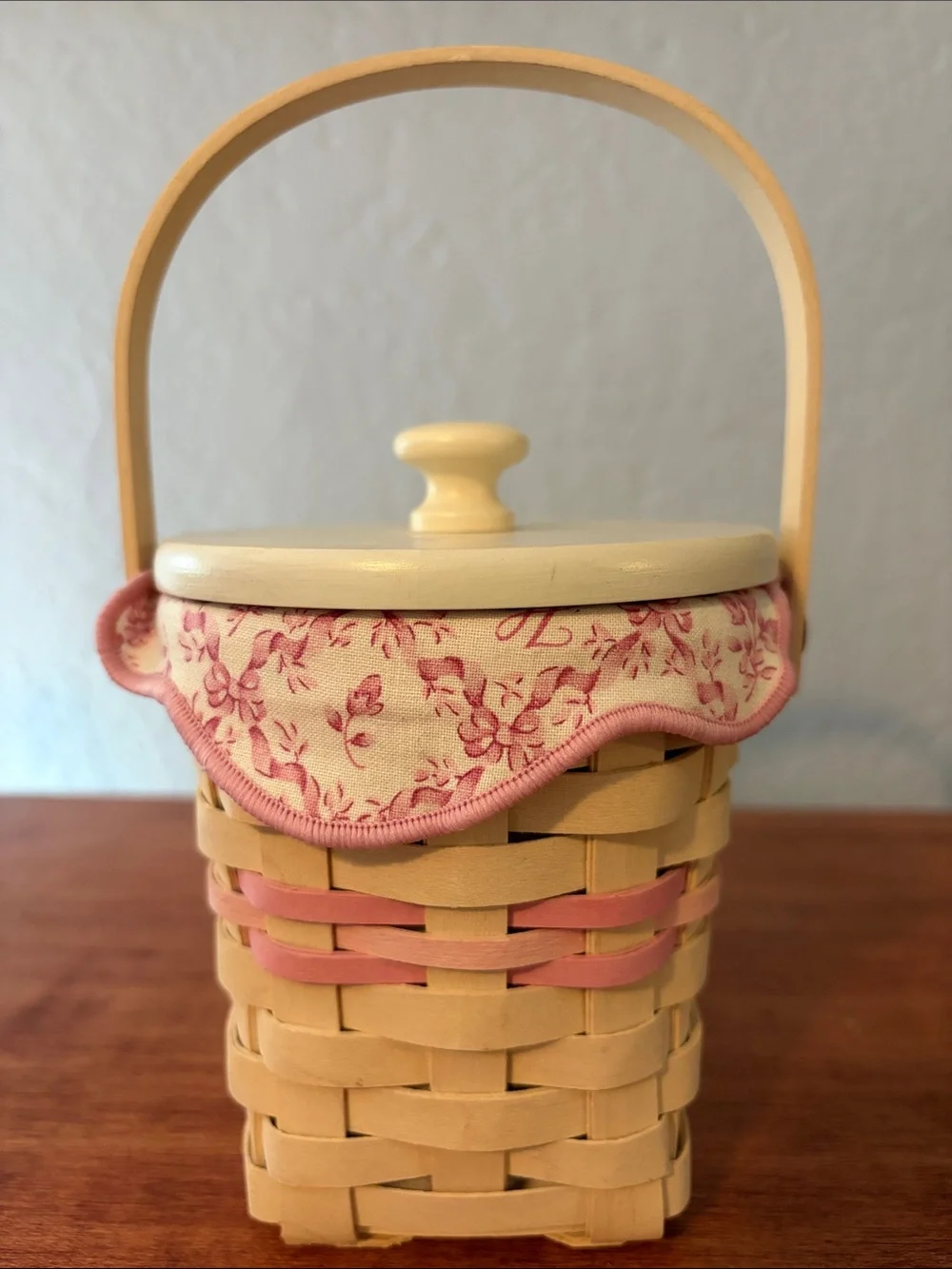 Longaberger Cream and Pink Handwoven Basket